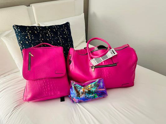 Fly444 Luxe Voyager: 2-Piece Blush & Crocodile-Embossed Luggage Set with USB Charging Port